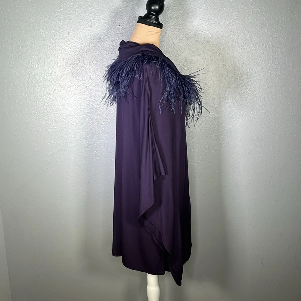 Chicos purple feather trim cowl neck fancy feathers poncho sz L/XL